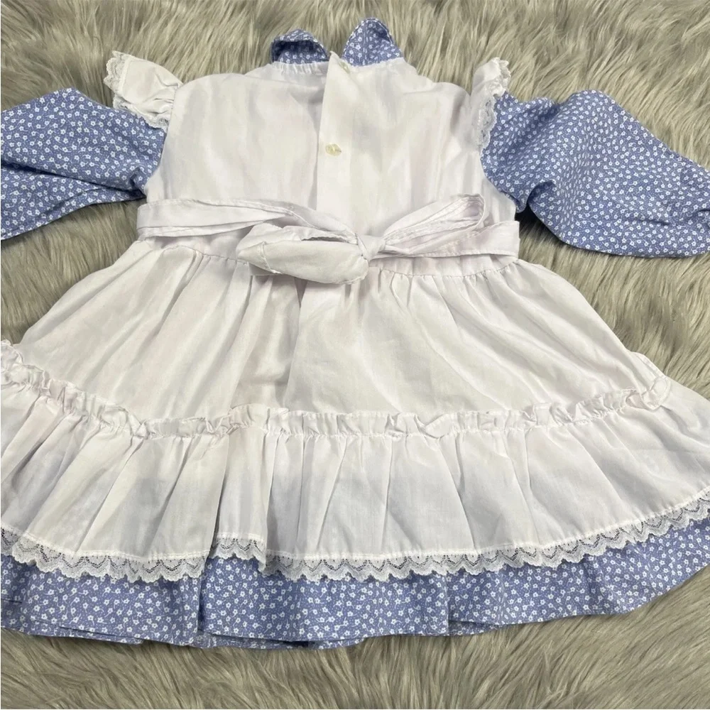 Vintage Toddler Girls Cradle Togs Blue White Floral Ruffle Dress